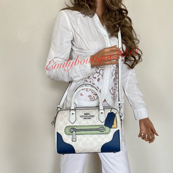 NWT Coach CH168 Rowan Satchel In Signature Canvas With Trompe L'oeil Print White - Picture 8 of 10